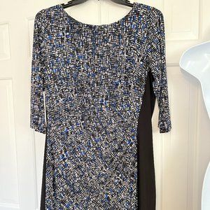 Ralph Lauren Blue/Black Stretchy Dress with Shirring, Sz 16W